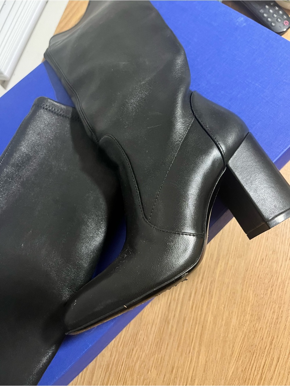 Stuart Weitzman Yuliana Black Over-the-Knee Leather Block Heel Boots - Picture 2 of 4